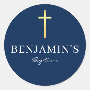 BAPTISM SIEGEL Modernes, schlankes Goldkreuz dunke Runder Aufkleber