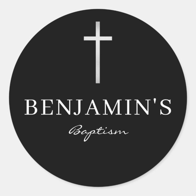 BAPTISM SIEGEL Modernes, schlankes silbergraues Kr Runder Aufkleber (Vorderseite)