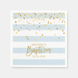 BAPTISM Streifen Pastellblauer Gold Serviette
