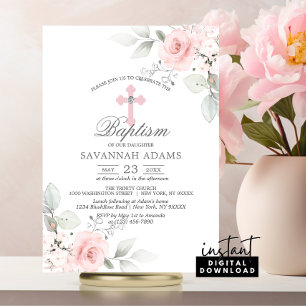 BAPTISM Wasserfarbe Rosa Rose Einladung