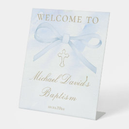 Baptism watercolor blue bow sockelschild