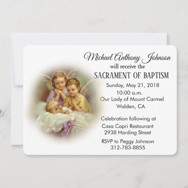 Baptismal Baby Guardian Angels Invitation (Devant)