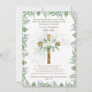 BAPTISME classique Invitation Roses blanches or