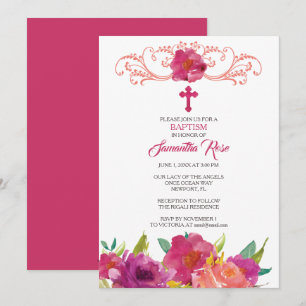 BAPTISMITTELEINLADUNG, Mädchen, rosa Rosen Einladung