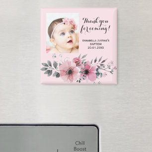 BAPTISMUS DANKEN SIE Pink Floral Foto Elegant Magnet