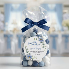 Baptisse Spanish Bautismo Green Blätter Blue Flowe Runder Aufkleber