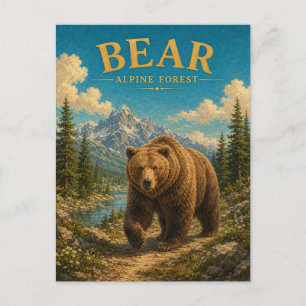 Bär Alpine Wald Wasserfarbe GeoSaga Postkarte