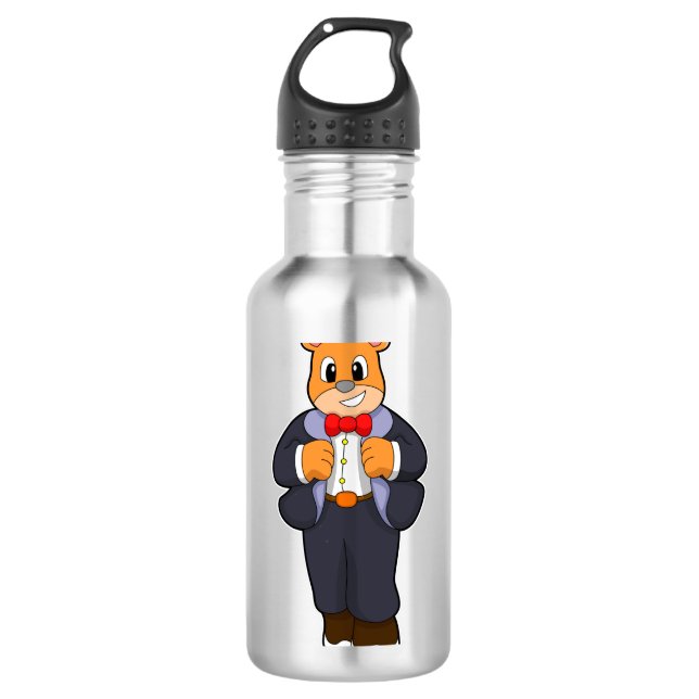 Bär als Bär mit Anzug Edelstahlflasche (Vorderseite)