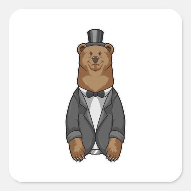Bär als Bär mit Jacket Quadratischer Aufkleber (Vorderseite)