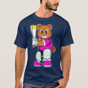 Bär als Batsman mit Cricket Fledermaus T-Shirt