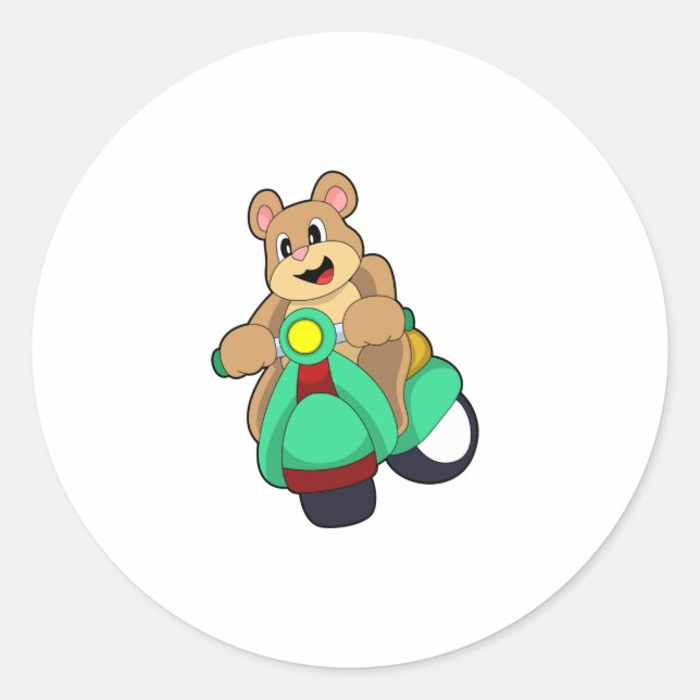 Bär als Biker mit Scooter.PNG Runder Aufkleber (Vorderseite)