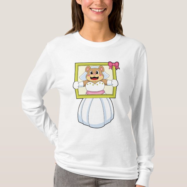 Bär als Braut mit Hochzeitskleid & Bilderrahmen.p T-Shirt (Vorderseite)