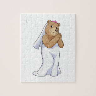Bär als Braut mit Schleier