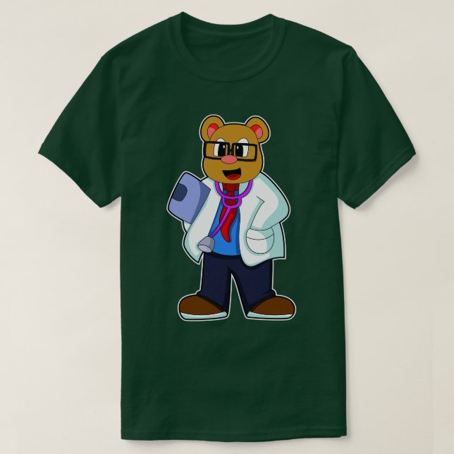Bär als Doktor mit Stethoskop T-Shirt (Design vorne)