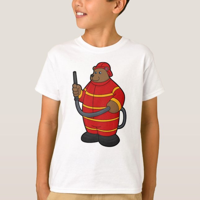 Bär als Feuerwehrmann mit Schlauch T-Shirt (Vorderseite)