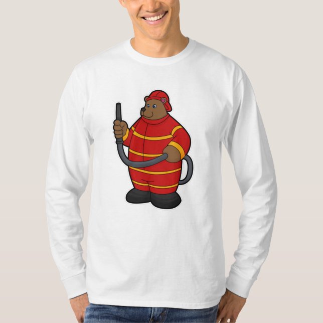 Bär als Feuerwehrmann mit Schlauch T-Shirt (Vorderseite)