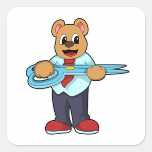Bär als Friseur mit Schere Quadratischer Aufkleber