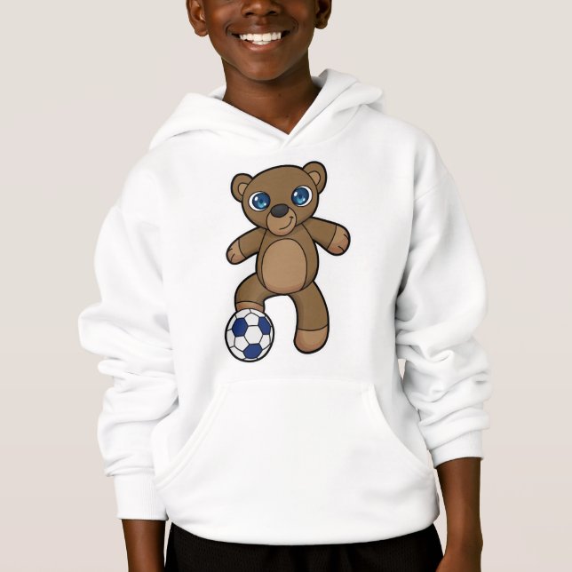 Bär als Fußballspieler mit Fußball Hoodie (Vorderseite)