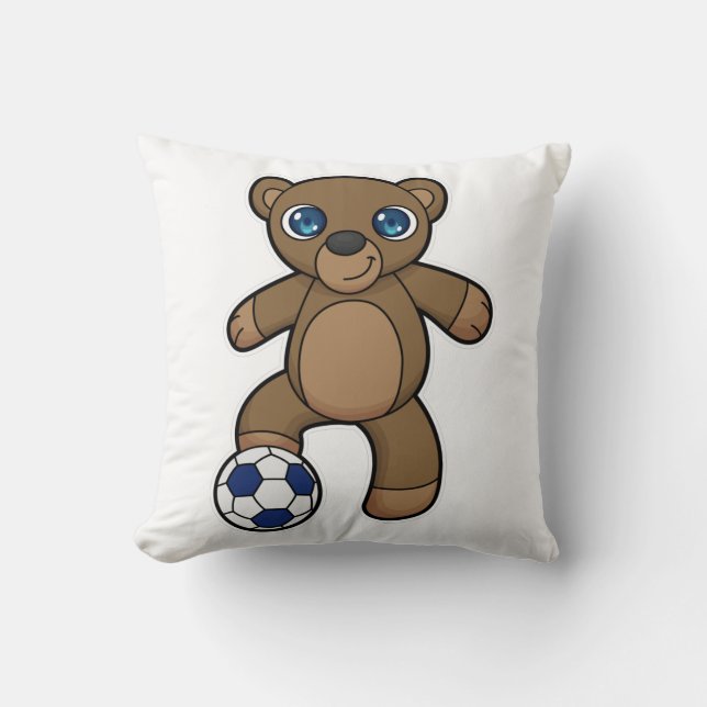 Bär als Fußballspieler mit Fußball Kissen (Vorderseite)