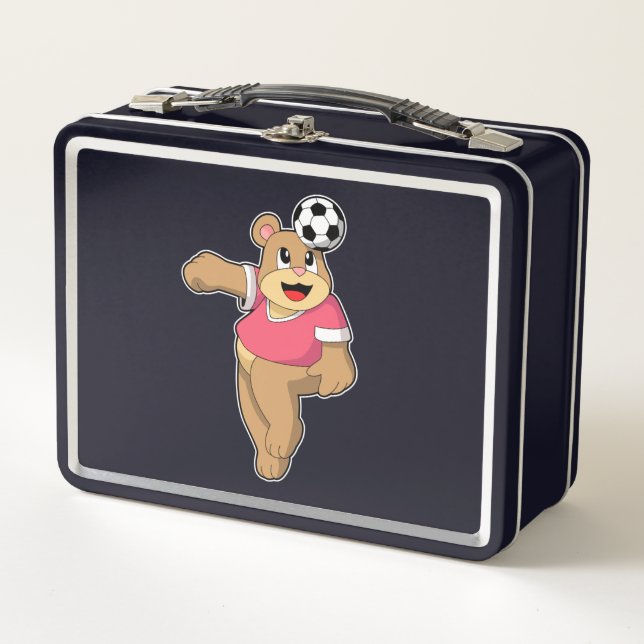 Bär als Fußballspieler mit Fußball.PNG Metall Brotdose (Vorderseite)