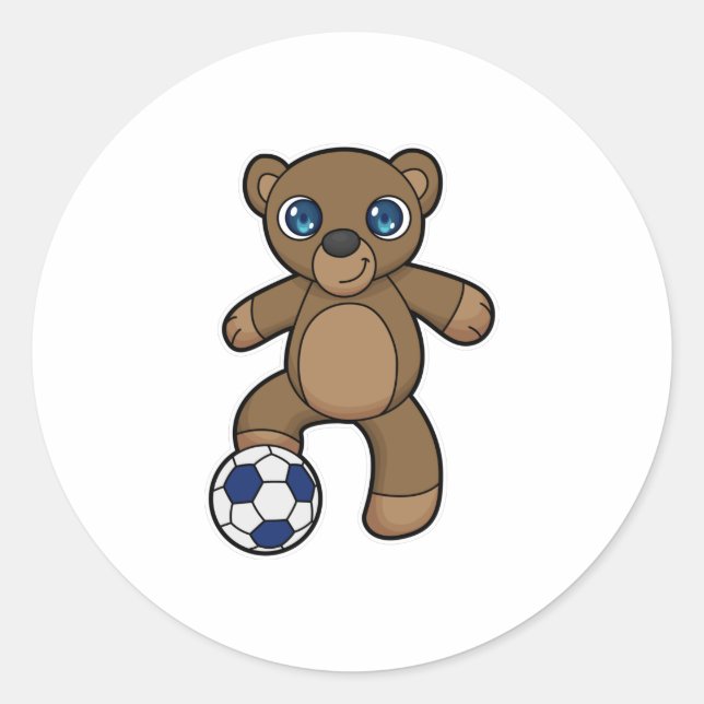 Bär als Fußballspieler mit Fußball Runder Aufkleber (Vorderseite)