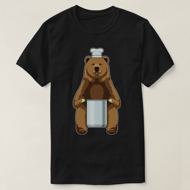 Bär als Koch mit Kochtopf T-Shirt (Design vorne)