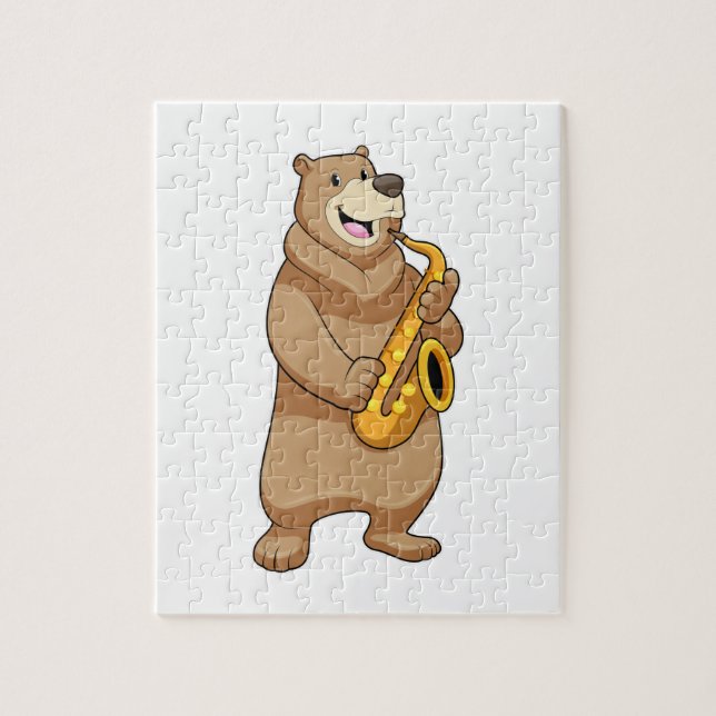 Bär als Musiker mit Saxophon (Vertikal)