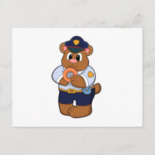 Bär als Polizist mit Polizeiuniform & Donut Postkarte
