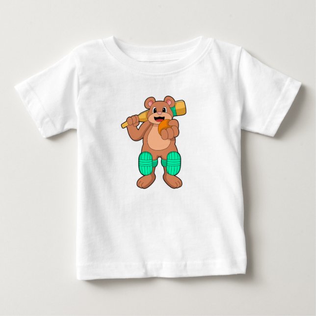 Bär am Cricket mit Cricket-Fledermaus Baby T-shirt (Vorderseite)