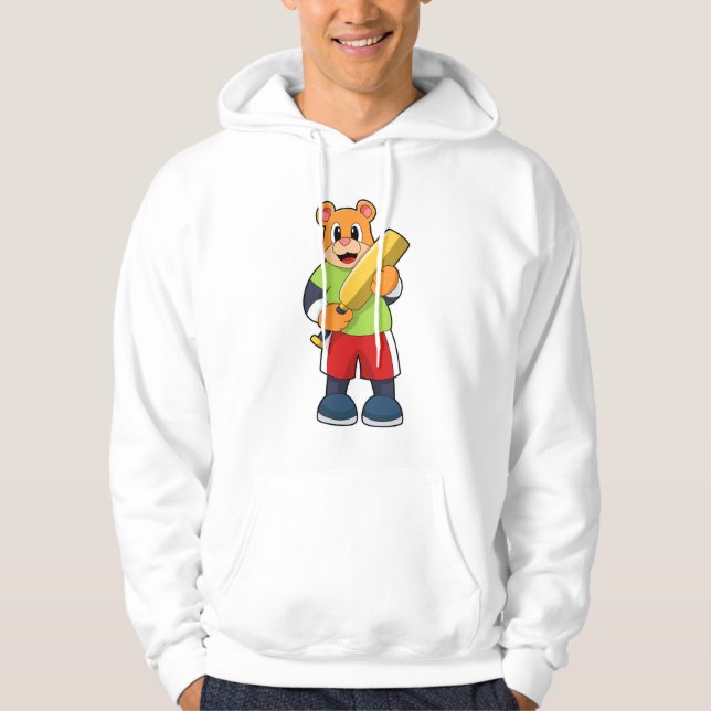 Bär am Cricket mit Cricket-Fledermaus Hoodie (Vorderseite)