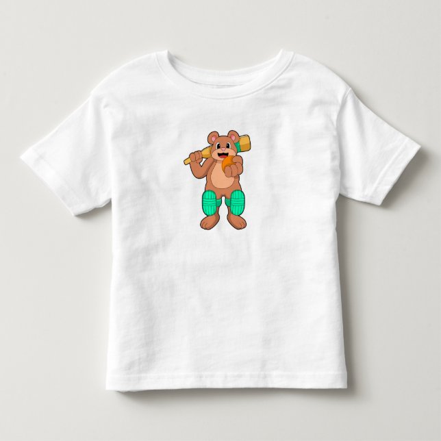 Bär am Cricket mit Cricket-Fledermaus Kleinkind T-shirt (Vorderseite)