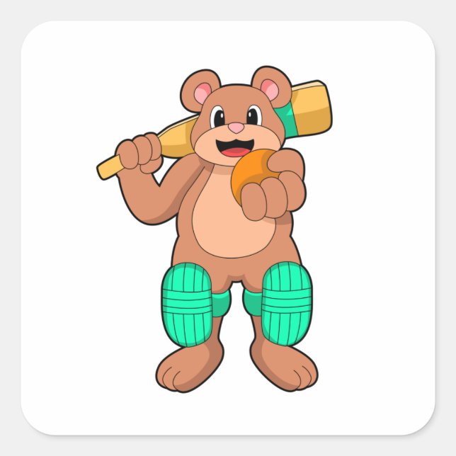 Bär am Cricket mit Cricket-Fledermaus Quadratischer Aufkleber (Vorderseite)