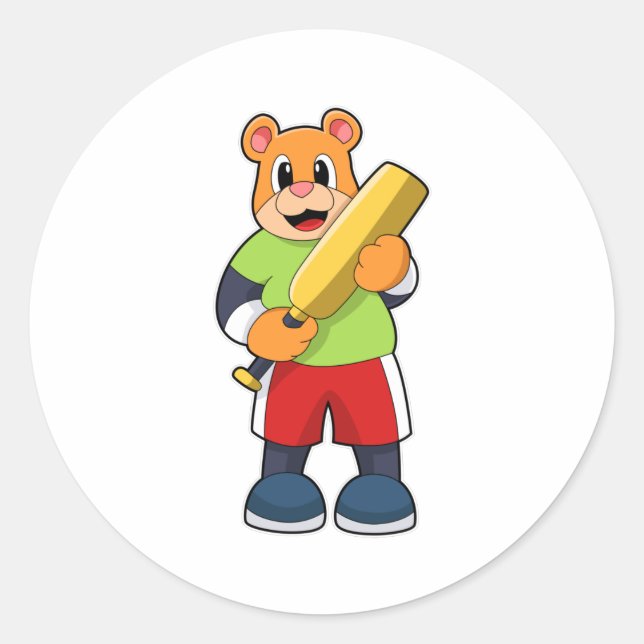 Bär am Cricket mit Cricket-Fledermaus Runder Aufkleber (Vorderseite)