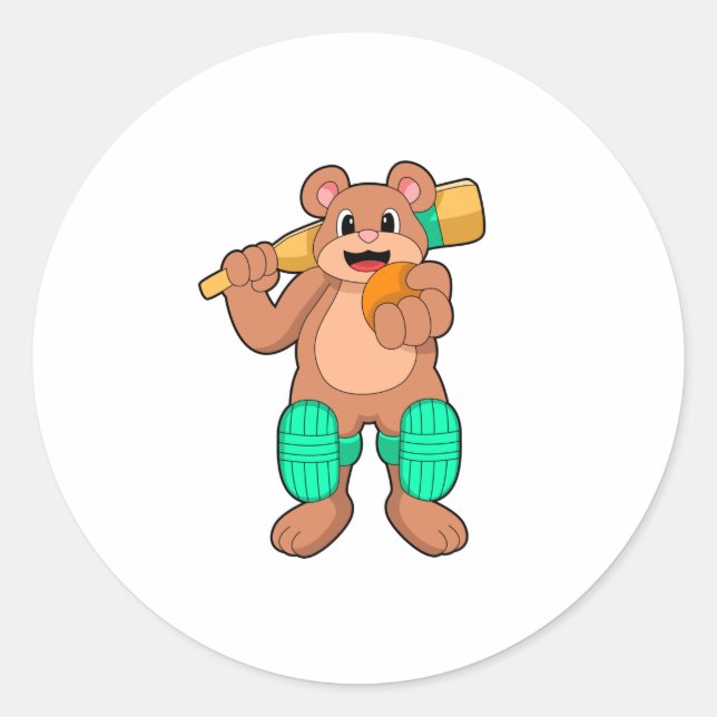 Bär am Cricket mit Cricket-Fledermaus Runder Aufkleber (Vorderseite)
