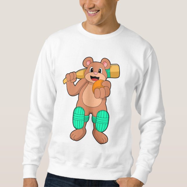 Bär am Cricket mit Cricket-Fledermaus Sweatshirt (Vorderseite)