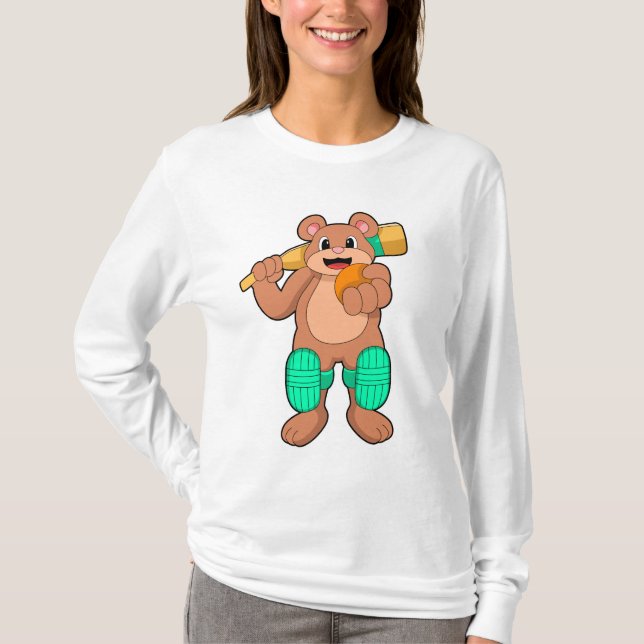 Bär am Cricket mit Cricket-Fledermaus T-Shirt (Vorderseite)