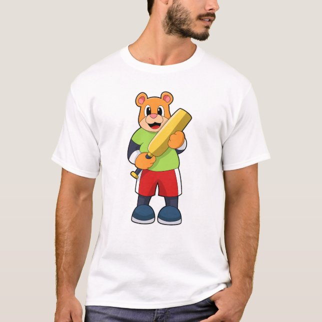 Bär am Cricket mit Cricket-Fledermaus T-Shirt (Vorderseite)