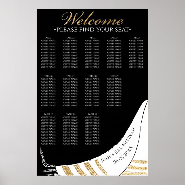 Bar an Bat Mitzvah Gold Black Tallit Seekarte Poster (Vorne)