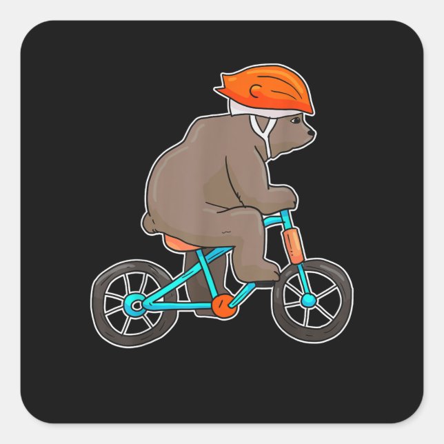 Bär auf dem Fahrrad Quadratischer Aufkleber (Vorderseite)