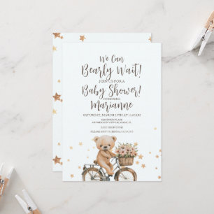 Bär auf Fahrrad Floral Baby Shower Mädchen Einladu Einladung
