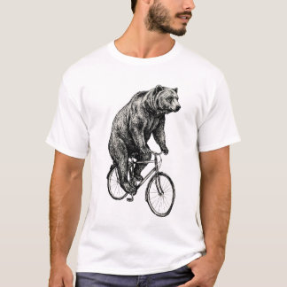 Bär auf Fahrrad T-Shirt: Handbedruckt Unisex klass T-Shirt