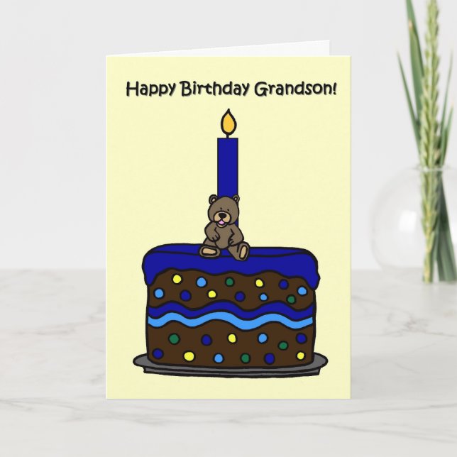 Bär auf Kuchen Enkel Geburtstag Karte (Vorderseite)