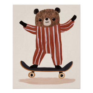 Bär auf Skateboard, Kinderzimmer, Kinderzimmer Poster