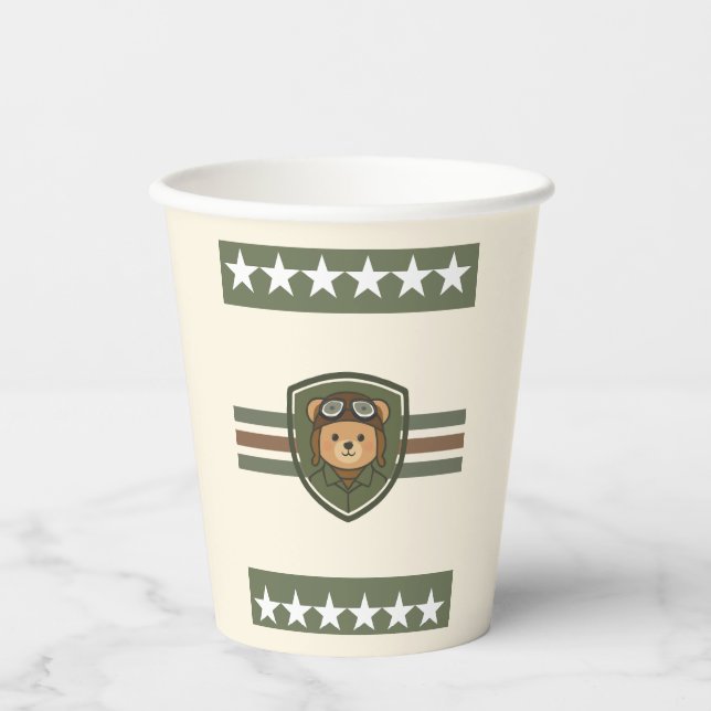 Bär-Aviator Militärparty-Papierbecher Pappbecher (Vorderseite)