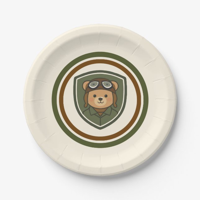 Bär-Aviator Militärparty-Papierteller Pappteller (Vorderseite)