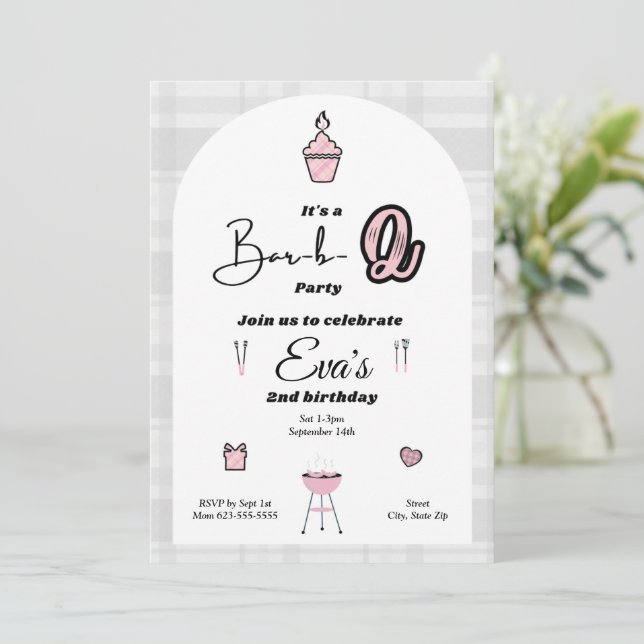 Bar-b-2 Invitation d'anniversaire rose (Debout devant)