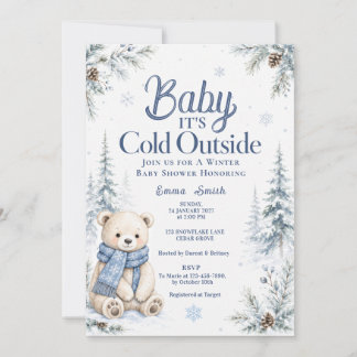 Bär Baby Es ist kalt draussen Schnee Winter Babypa Einladung