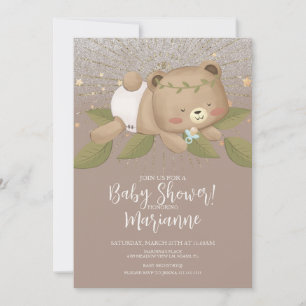 Bär-Baby-Party Glitter Bohemian Sterne Gold Einladung