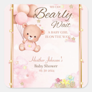 Bär-Baby-Party Mädchen Quadratischer Aufkleber