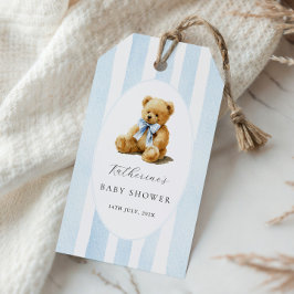 Bär-Baby-Party mit blauen Streifen  Geschenkanhänger